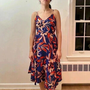 ANTHROPOLOGIE 100% Silk midi floral spaghetti strap sundress dress size S rio